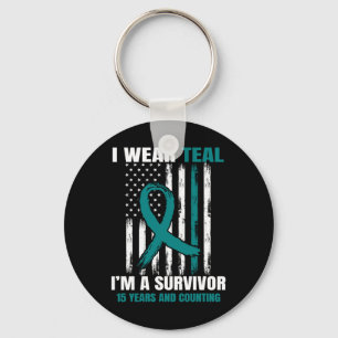 15 Year Ovarian Cancer Survivor Gifts Teal Awarene Key Ring