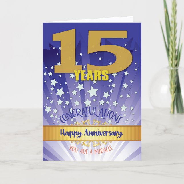 15 Year Recovery Anniversary Bold Numeral Card (Front)
