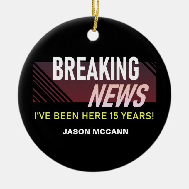 15 Year Work Anniversary 15th Employee Tenure Ceramic Tree Decoration (Front)