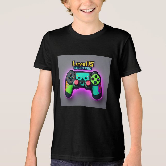 15 Years Birthday Tri-Blend Boys Tee (Front)