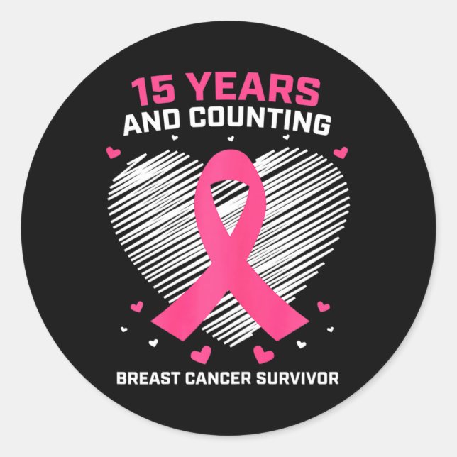15 Years Cancer Free Gifts 15 Year Breast Cancer S Classic Round Sticker (Front)