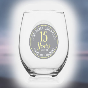 15 Years Long Service Commemorative Company Stemless Wine Glass