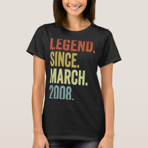 15 Years Old Boy Legend Since March 2008 15th Birt T-Shirt