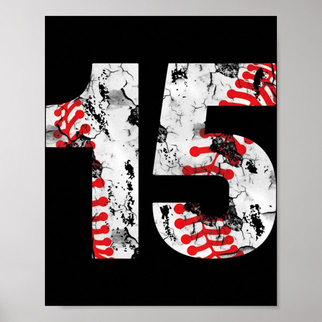 15 Years Old Gifts Number 15 Baseball 15th Birthda Poster (Front)