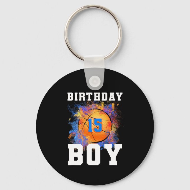 15 Years Old Kids 15th Birthday Boy Birthday baske Key Ring (Front)