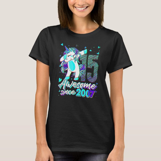 15 Years Old Unicorn Dabbing 15th Birthday Unicorn T-Shirt (Front)