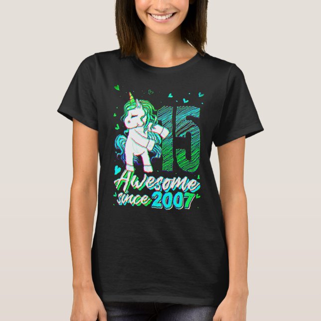 15 Years Old   Unicorn Flossing 15th Birthday Unic T-Shirt (Front)