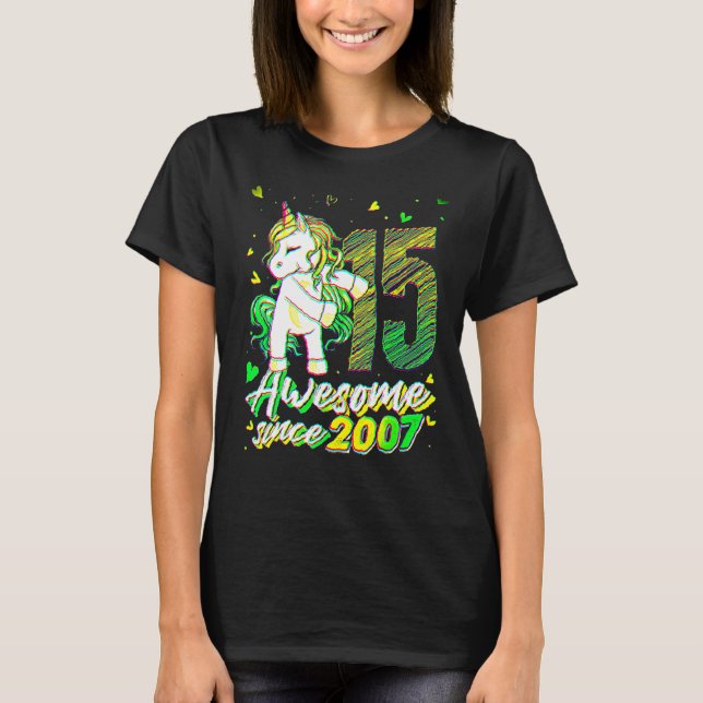 15 Years Old  Unicorn Flossing 15th Birthday Unico T-Shirt (Front)