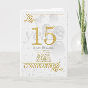 15 Years Sober Birthday Faux Gold Glitter Card