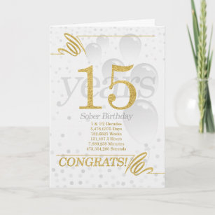15 Years Sober Birthday Faux Gold Glitter Card