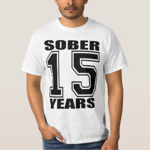 15 Years Sober Black on White T-Shirt