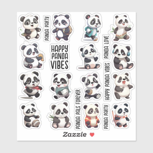 15pcs Panda Series for Diary, Scrapbook Stickers (Sheet)