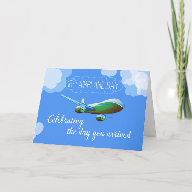 15th Airplane Adoption Day Green Airplane Card (Front)