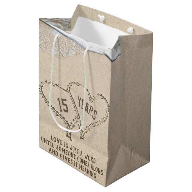 15th Anniversary Beach Hearts Medium Gift Bag (Front Angled)