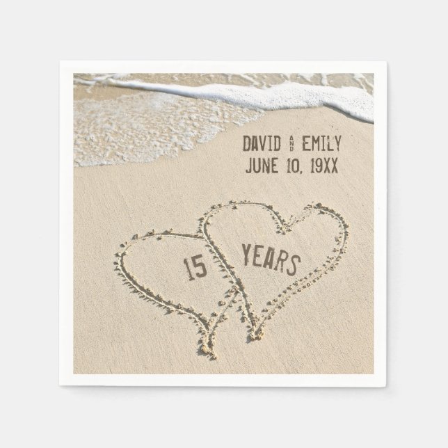 15th Anniversary Beach Hearts Napkins (Front)