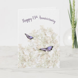 15th Anniversary Butterflies on White Hydrangea Card