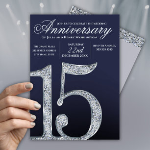15th Anniversary Diamond Silver Dark Blue Years Invitation