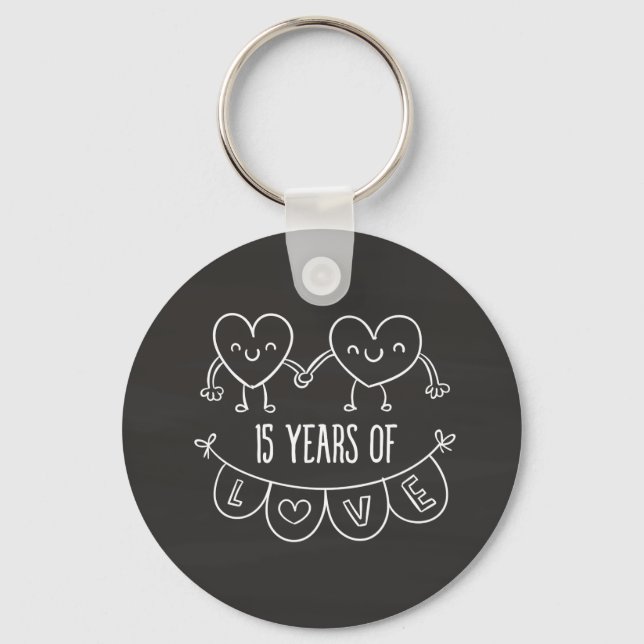 15th Anniversary Gift Chalk Hearts Key Ring (Front)