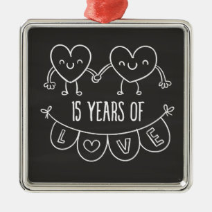 15th Anniversary Gift Chalk Hearts Metal Tree Decoration