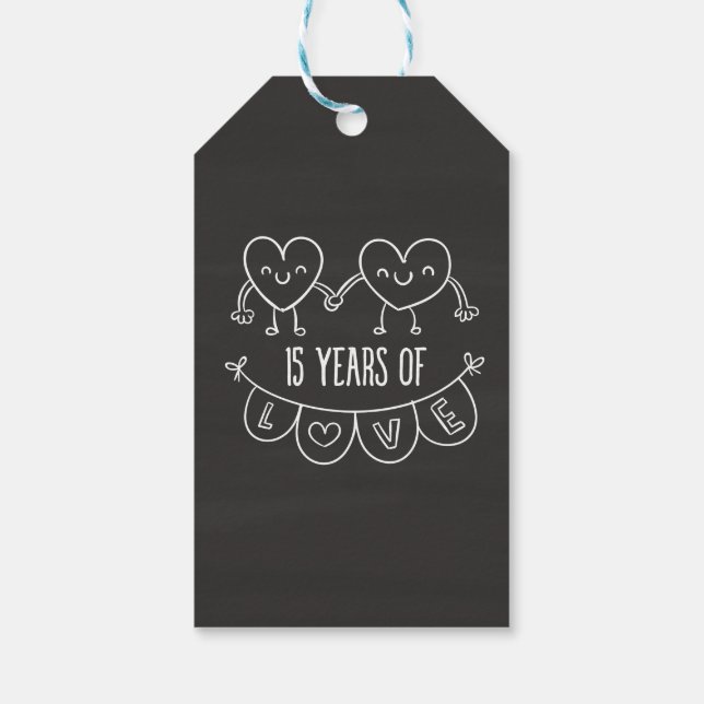 15th Anniversary Gift Chalk Hearts Tags (Back)
