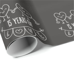 15th Anniversary Gift Chalk Hearts Wrapping Paper
