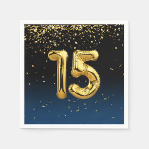15th Anniversary Gold Balloons Napkin