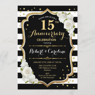 15th Anniversary Invitation - Black White Gold
