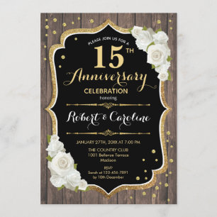 15th Anniversary Invitation - Rustic Wood Gold