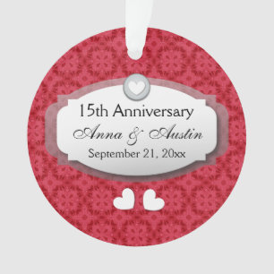15th Anniversary Wedding Anniversary Red Z12 Ornament