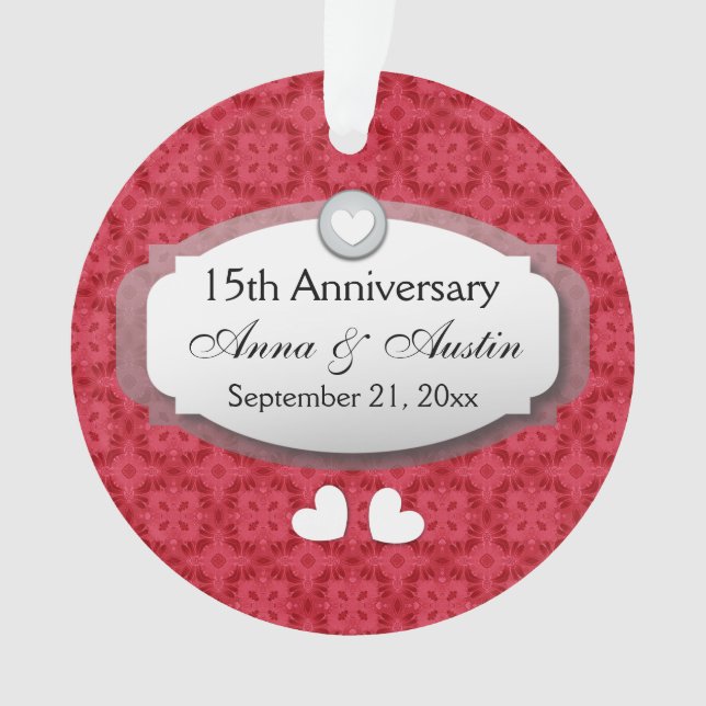 15th Anniversary Wedding Anniversary Red Z12 Ornament (Front)