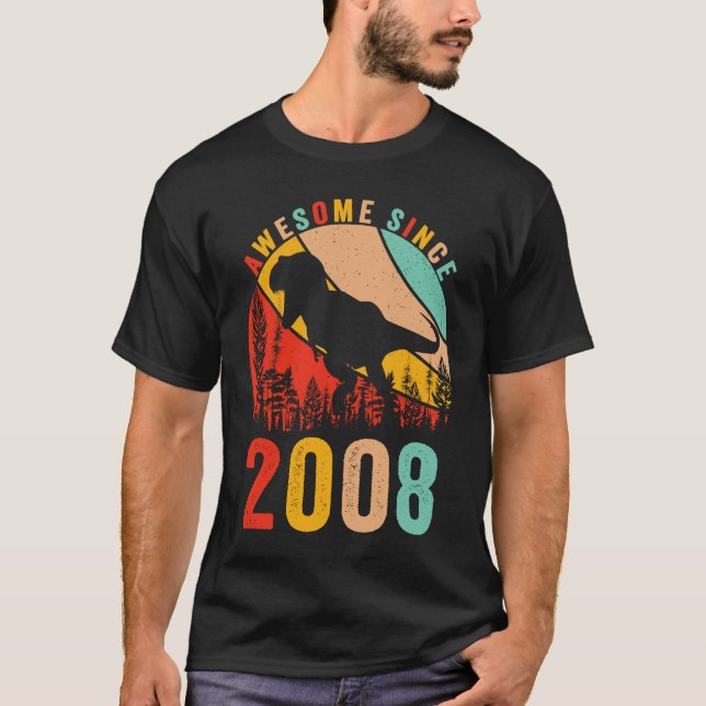15th Bday Dinosaur T Rex Boys Retro Awesome Since  T-Shirt (Front)
