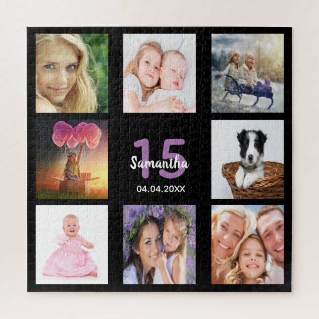 15th birthday 15 photo collage girl black jigsaw puzzle (Vertical)