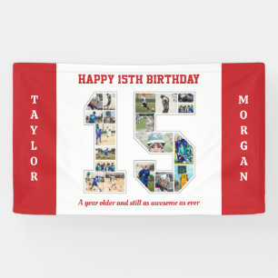 15th Birthday Anniversary Number 15 Photo Collage Banner