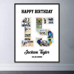 15th Birthday Anniversary Number 15 Photo Collage Poster