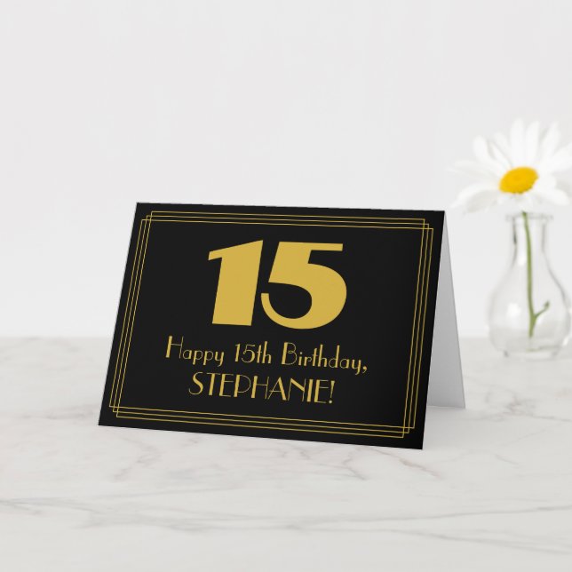 15th Birthday: Art Deco Inspired Look "15" & Name Card (Small Plant)