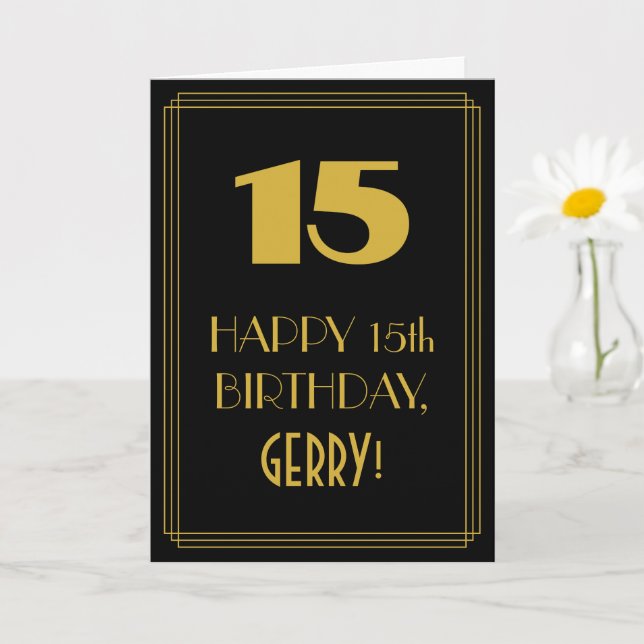 15th Birthday ~ Art Deco Inspired Look "15" & Name Card (Small Plant)