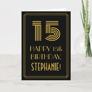 15th Birthday: Art Deco Inspired Look "15" & Name Card