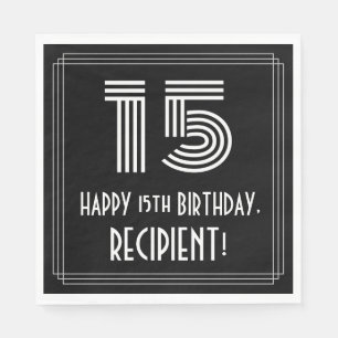 15th Birthday: Art Deco Inspired Look "15" + Name Napkin
