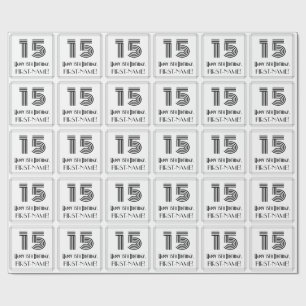 15th Birthday: Art Deco Inspired Style "15" + Name Wrapping Paper