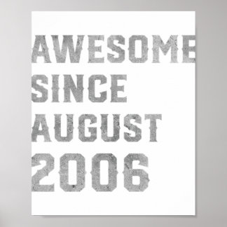 15th Birthday Awesome Since August 2006 15 Year Ol Poster