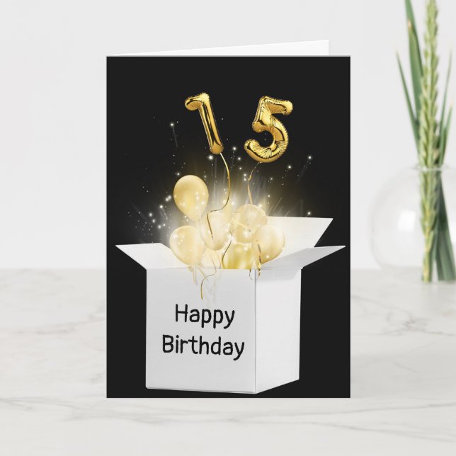 15th Birthday Balloons In White Box Card (Front)