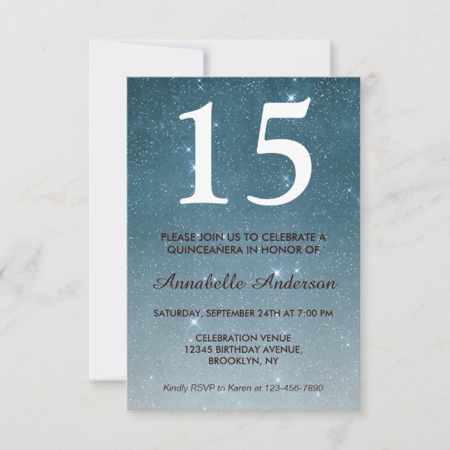 15th Birthday Blue Midnight Sky Stars Quinceañera Invitation (Front)