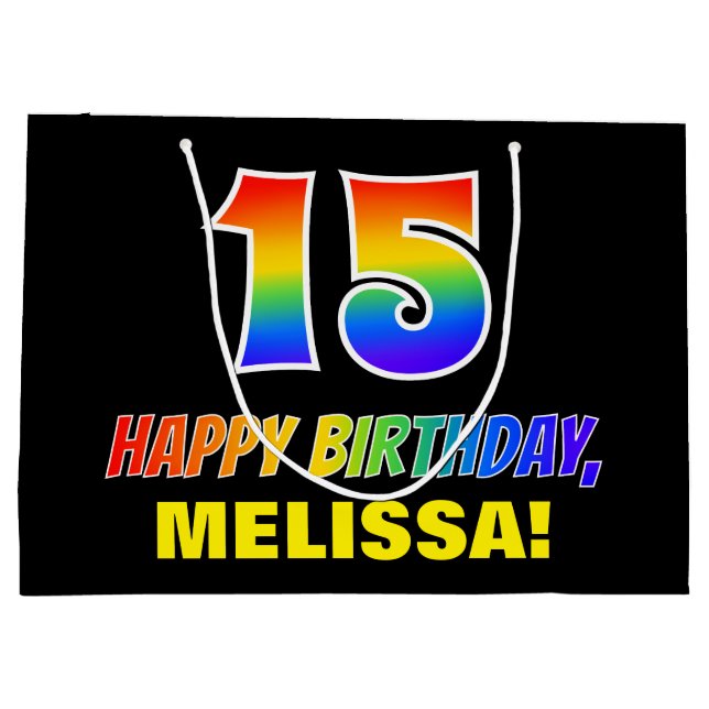15th Birthday: Bold, Fun, Simple, Rainbow 15 Large Gift Bag (Back)