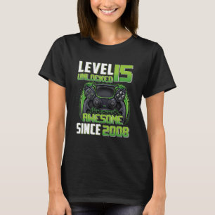 15th Birthday Boy Level 15 Unlocked Awesome 2008 V T-Shirt