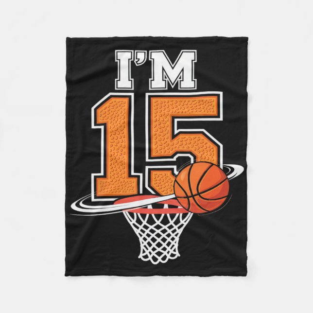 15th Birthday Boys Sketll Player Sport 15 Years Ol Fleece Blanket (Front)