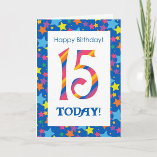 15th Birthday Bright, Colourful Stripes and Stars Card