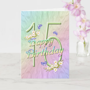 15th Birthday Butterflies and Flowers Card