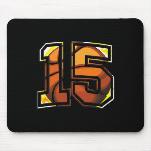 15th Birthday Bysketbyll Gift For Player Number 15 Mouse Mat