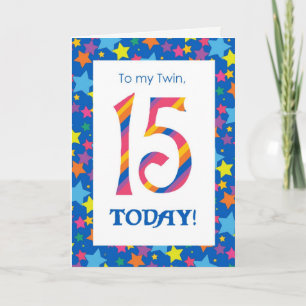 15th Birthday Card for a Twin Stripes and Stars