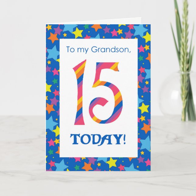 15th Birthday Card for Grandson, Stripes and Stars (Front)